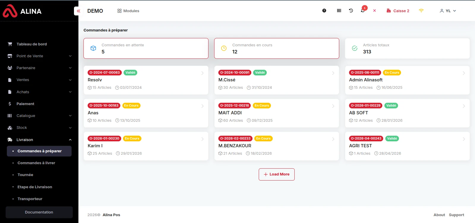 Écran Fournisseurs & Achats du logiciel